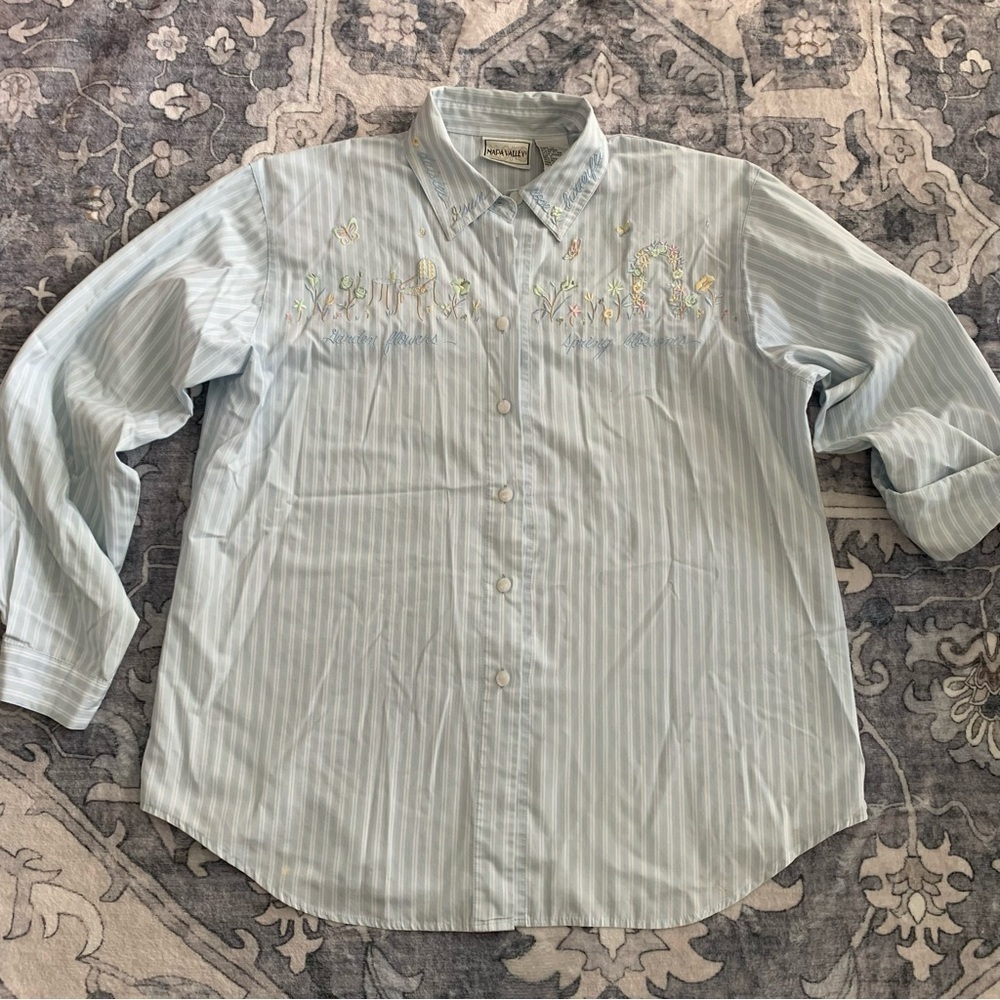 Vintage Napa Valley Blue Striped Embroidered Button Down Size M